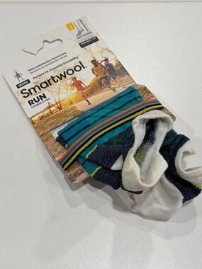 Smartwool Women's Large Run Zero Cushion Striped Low Ankle Socks Teal Blue NWT